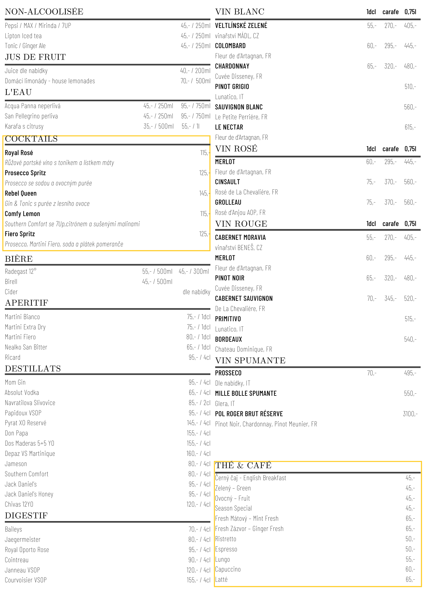 bar menu 2022